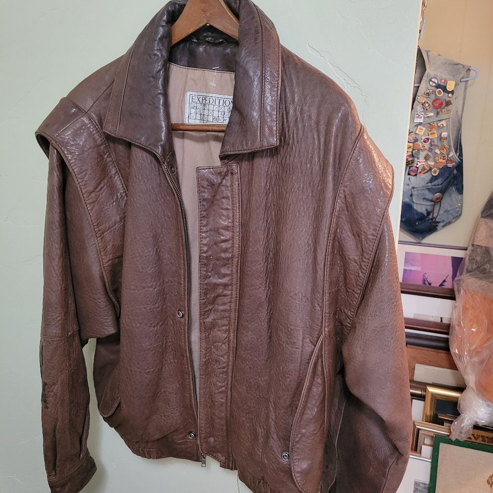 Bomber brown leather jacket